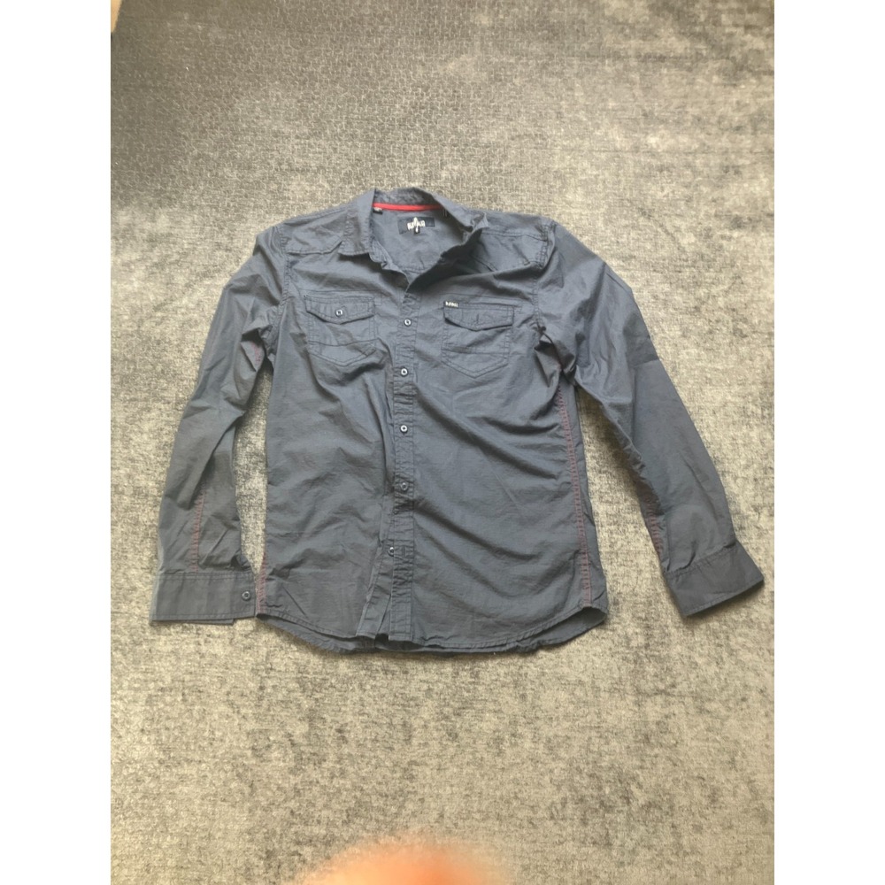 Buffalo David Bitton Shirt Mens Medium Charcoal Flap Pockets Collared Button-Up